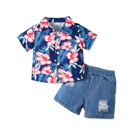 NZRVAWS 18-24 month boy clothes hawaiian shirts top toddler boy beach outfit shorts set boys summer outfits floral T-shirt