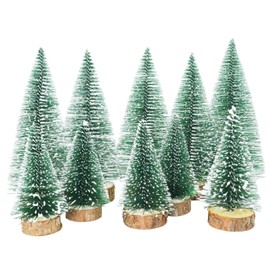 TheStriven 10 Pcs Artificial Frosted Sisal Trees Bottle Brush Trees with Wood Base Artificial Frosted Sisal Trees DIY Crafts Mini Pine Tree Christmas Miniature Ornaments for Xmas Home Tabletop Decor