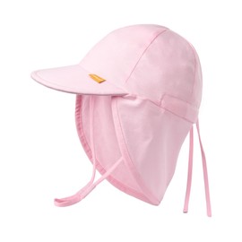 FURTALK Cotton Baby Toddler Sun Hat UPF 50+ UV Protection Kids Unisex Girls & Boys Summer Cap with Adjustable Chin Strap Neck Flap, Pink, 0-6 Months