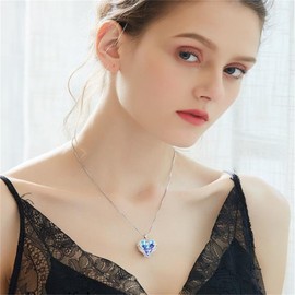 MALOYANVE Love Heart Necklace Elegant Colorful Gold Silver Black Rhinestone Crystal Angle Wing Heart Lucky Infinity Love Pendant Necklace Anniversary Valentines Day Jewelry Gifts for Women (Silver Wing)