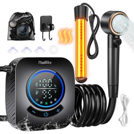 Upgraded Portable Shower with Heater, 1500W Immersion Heated, 8000mAh Rechargeable Camping Shower Pump with LED Display, IPX8 Waterproof Lightweight Outdoor Shower Pump Kit for Hiking, Travel, Car