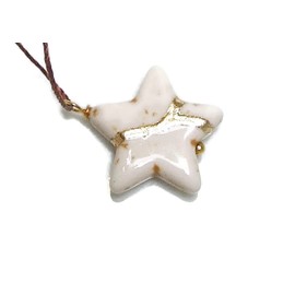 20mm White Howlite Star Pendant Mended with 23k Gold, Kintsugi Cord Necklace