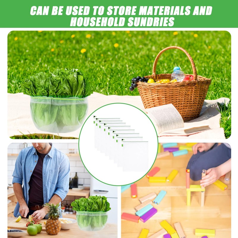 QhgPnt Reusable Mesh Fruit Bags, 8 Pack Vegetable Storage Bags