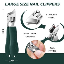 Eptchn Slanted Nail Clippers-Splash Slanted Nail Clipper, Long Handle Splashproof, for Ingrown Nails, Wide Mouth Toe (Green)