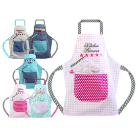 Emily ́s Check Chef's Hat in One Size or Kitchen Apron & Oven Glove Available in 2 Sizes – for Boys and Girls in 4 Designs – Lovely Design and High Quality Workmanship