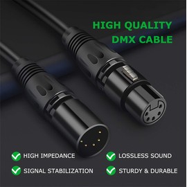 HOSONGIN 5 PIN XLR DMX Cable Adapter 10 Feet, DMX512 5PIN XLR Male to Female 5-PIN DMX Cable