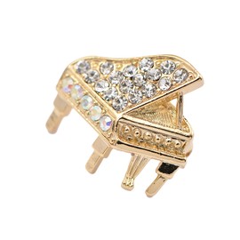 Spinningdaisy Tiny Jewel Crystal Grand Piano Brooch Pin Gold