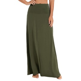 EXCHIC Women's Boho Flod Over Long Maxi Skirt Elastic High Waisted Long Skirts for Women (Army Green, Medium)