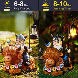 Vereemy Garden Gnome Outdoor Statue 12 Inch Highland Cow Gnomes Decorations for Yard Patio Lawn Porch Birthday Gifts for Women Men, Mother’s Day, Housewarming with Solar Light Funny Decor for Outside