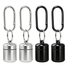 Ymcafmo 4 Pack Waterproof Metal Earplug Case with Keychain, Hard Aluminum Alloy Mini Pill Box, Portable Travel Ear Plug Holder, Waterproof Small Storage Container for Earplugs, Pills （Black & Silver）
