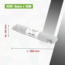 Abma Cord Bungee Cord 5mm 10M Elastic Shock Cord 100% Stretch Elastic Bungee Rope for Tarpaulin, Trailer, Backpack, Tent Pole, Kayak - White&Black
