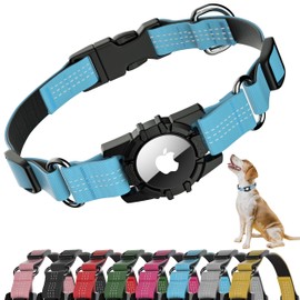 Seyezo Airtag Dog Collar, Upgraded Reflective Airtag Dog Collar Holder, Heavy Duty Pet Collar with Airtag Holder, Adjustable Nylon Puppy Collars for Small Medium Large Dogs(XS(11.2’’-12.6’’), Blue)
