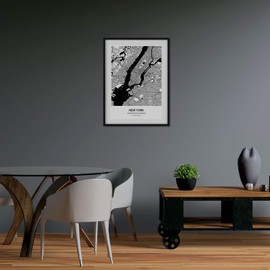 Nacnic Poster with map of New York - USA. Sheets US cities with seas and rivers in black color. A3 size