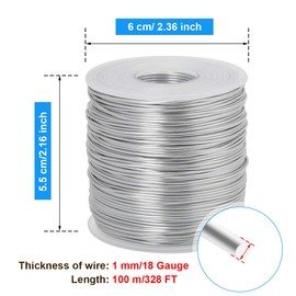 CoiTek 18 Gauge (1 mm) Aluminum Craft Wire 328 FT (100 m) Bendable Aluminum Wire for Crafting Wire Soft DIY Metal Craft Art Wire - Silver, 18 Gauge