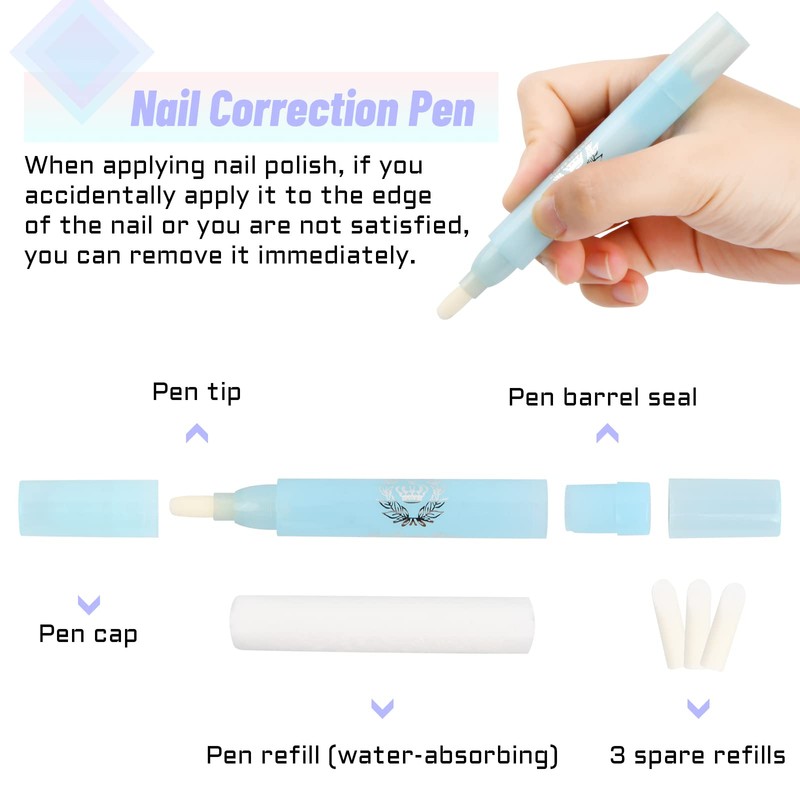 Dokeno 3 Stück Nagellack Korrekturstift Nachfüllbar mit Baumwollköpfen Auffüllbare Nagellackentferner