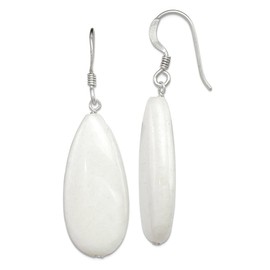925 Sterling Silver Shepherd hook White Dyed Jade Earrings 48x15mm Stud Earring for Women