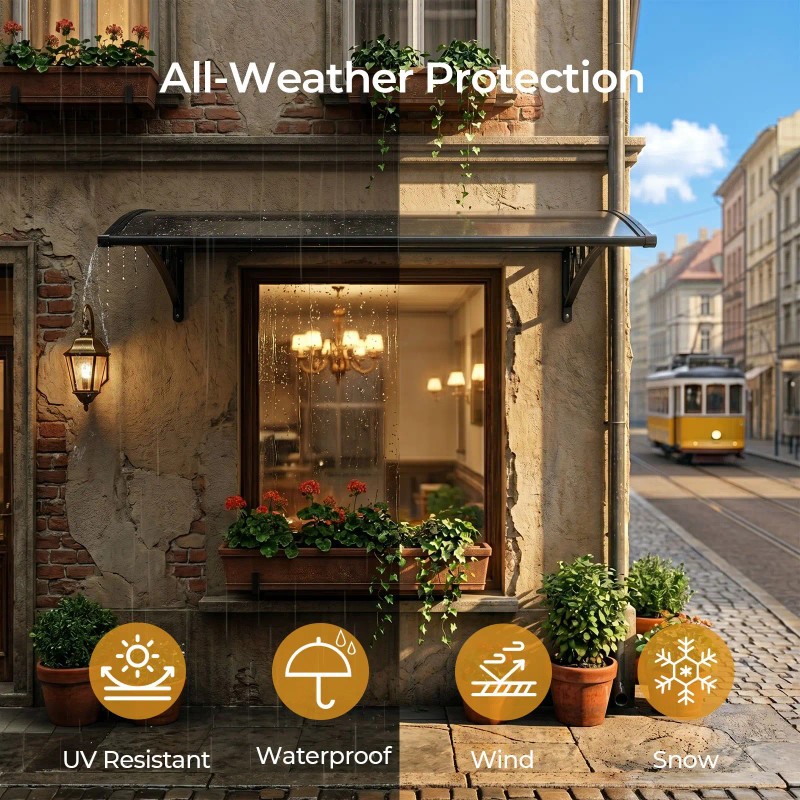 UV Rain Snow Protection 40x60 Inch Window Canopy Awning Drainage