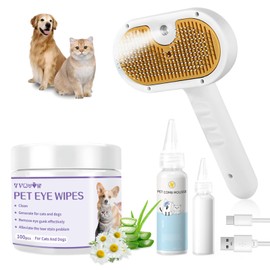 Pet Steam Brush for Dog & Cat – 3-in-1 Spray Hair Removal Comb – Steam Brush for Shedding & Grooming –Spritz Defur Comb–Includes Waterless Shampoo & Eye Wipes