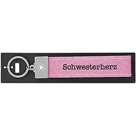 Depesche 4298-093 Loop Felt Keyring with Engraved Metal End and Iconic Print Sister Heart Pink Approx. 18.7 x 4.4 x 1 cm