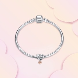 Annmors Jewellery Family Love Charms and Hearts Pendant S925 Sterling Silver Bracelet Bead with Cubic Zirconioa for European Bracelets Necklace, Mother's Day Jewellery Gift Christmas for Men and Women, Sterling Silver