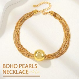 Brishow Gold Chunky Bead Choker Punk Statement Chain Necklace Jewelry for Women (Gold)