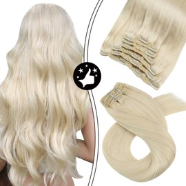 Moresoo Blonde Clip Hair Extensions Real Human Hair 16inch Platinum Blonde Human Extensions Full Head Thick Hair 7Pieces/120Grams Human Hair Clip in Extensions Blonde Remy Hair Extensions