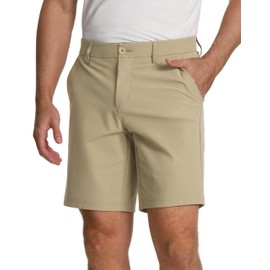 Pioneer Camp Men's Khaki Golf Shorts Elastic Waist 9 Inch Inseam Casual Dress Shorts Quick Dry Lightweight Stretch