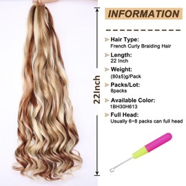 9 Packs French Curl Braiding Hair 75g/Pack Pre Stretched Bouncy Loose Wavy Braiding Hair 22 Inch French Curly Braiding Hair Synthetic Crochet Braids Hair For Box Braids Hair Extension For Women（22 Inch,27H30H613#）