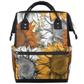 Sunflower Retro Art Diaper Backpack Multi-functional Travel Diaper Bag Back Pack Daypack Water-resistant Diaper Bag Backpack with Stroller Strapes for Women Men