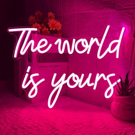 The World is Yours Neon Sign, Dimmable Word Lights for Wall Decor, Pink LED Neon Signs, USB Powered Neon Light up Sign for Bedroom Office Graduation Party Girl Room Birthday Present Engagement Valentine