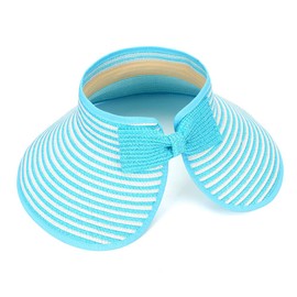 MK MATT KEELY Large Beach Straw Sun Hats Women Foldable Wide Brim Hat for Ladies Visor Cap Bucket with Bowknot, Blue stripes