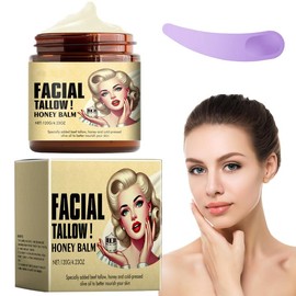 Tallow Balm Beef Tallow Creme Skincare 100% Honey Balm Wrinkle Defense Tallow Balm Beef Tallow Rindertalg Creme Tallow Creme, Gesicht und Körper Gepeitschte Feuchtigkeitscreme Mit LöFfel (120g)