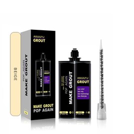 Epoxy Grout Beige 13.5 fl oz ｜Water & Stain Resistant & Zero Maintenance｜1:1 Auto-Mix Technology｜24hr Ready-to-Use｜Perfect for Shower Kitchen Pool | 10 Pearl Finishes for Tile & Stone