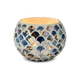 Mosaic Glass Tea Light Holders Romantic Stained Votive Candle Holder, MIATTCLD Round Handmade Tealight Candle Holder for Table Centerpieces, Christmas, Valentine, Birthday Party, Home Decor (L)