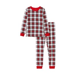 PATPAT Modal Toddler Kids Pajama Sets - Snug Fit Long Sleeve Crew Neck Sleepwear,Soft Breathable Pjs for Unisex Boy Girs,Multicolor Red Plaid,Size 7 Years