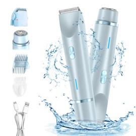 Dermave Bikini Shaver,Bikini Trimmer for Women,2025 Upgrade Dual Head Shaver Women,2 in 1 Wet & Dry Waterproof Electric Bikini Trimmer for Face, Body & Intimate Areas,Blue