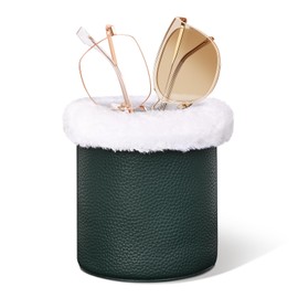 Mysticline Plush Lined Glasses Holder,Protective Leather Eyeglass Case,Anti-Scratch Eyeglass Holder Stand for Nightstand,Office Desk,Dark Green