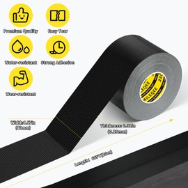 MILEQEE Duct Tape Heavy Duty Single Sided, Strong Adhesive High Strength, Waterproof Mesh Tape for Indoor and Outdoor Repairing Sealing Bonding, Easy Use Hand Tearable, 1.57 Inch x 66 Feet, Black