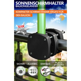 4smile SunnyBoy Parasol Holder, Balcony Railing, Black, Compact Parasol Holder, Balcony, Flexible Use, Umbrella Holder, Balcony Railing, Replaces Parasol Stand Balcony