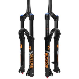 BUCKLOS 26/27.5/29 inch Travel 140mm MTB Air Suspension Fork, Rebound Adjustment 34mm Stanchions 1-1/8" Threadless Straight/Tapered 9*100mm QR Manual/Remote Lockout XC AM Mountain Bicycle Front Forks