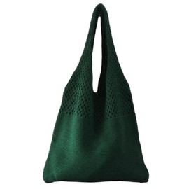 kanaelun Tote Bag, Basket Bag, Net Bag, Woven Bag, Women's Macrame, Foldable, Knitted, All Seasons, Lightweight, Drawstring, Bottle Green