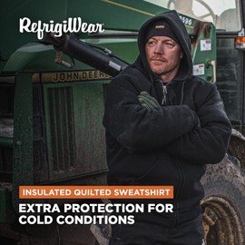 RefrigiWear Men's Insulated Quilted Zip-Up Sweatshirt with Hood, Large, Navy