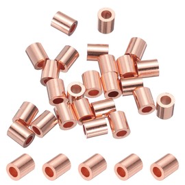 PATIKIL 3/32"/ 2.5mm Wire Rope Stop Sleeve, 25 Pack Copper Crimping Loop Sleeve End for Wire Rope Cable Ferrule, Gold Tone