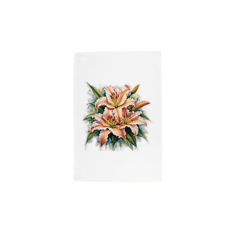 Purely Home Floral Lilies Tea Towel - Watercolour Garden Flowers