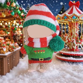 SHUOXUKE Doll Clothes for 17cm /15cm Set ,Hat and Christmas Outfits Doll Clothes 2-Piece Accessories Adorable Handcrafted Crochet Ropa Hat-Scarf & Sweaters,Green