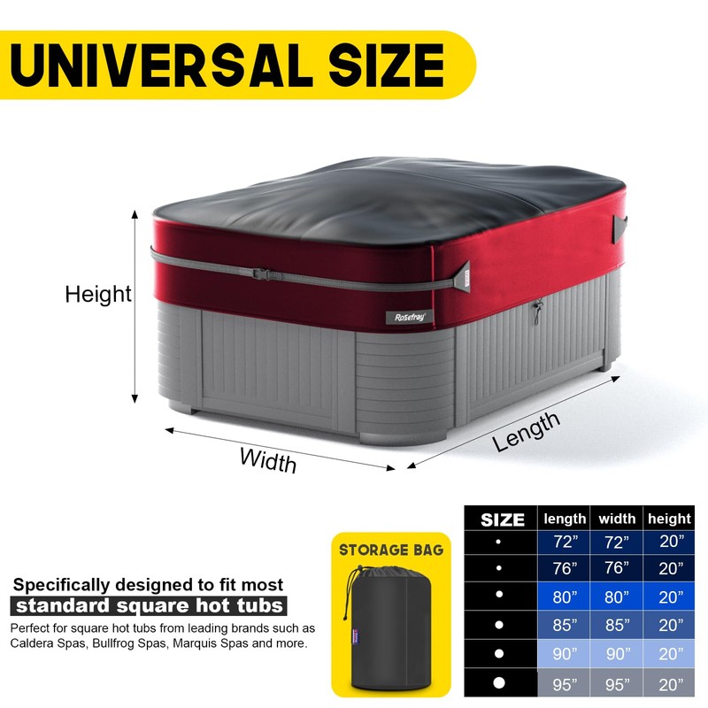Rosefray Waterproof Square Hot Tub Cover 420D Heavy Duty Outdoor