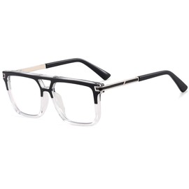 LIGOES TR90 Glasses Frame for Men Women Glasses Flattop Square Anti Blue Light Eyewear, Black Clear Frame