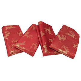 Celebration Deer Red/Gold Metallic Effect Christmas Pack Of 4 Napkins (17x17in-43x43cm Approx)