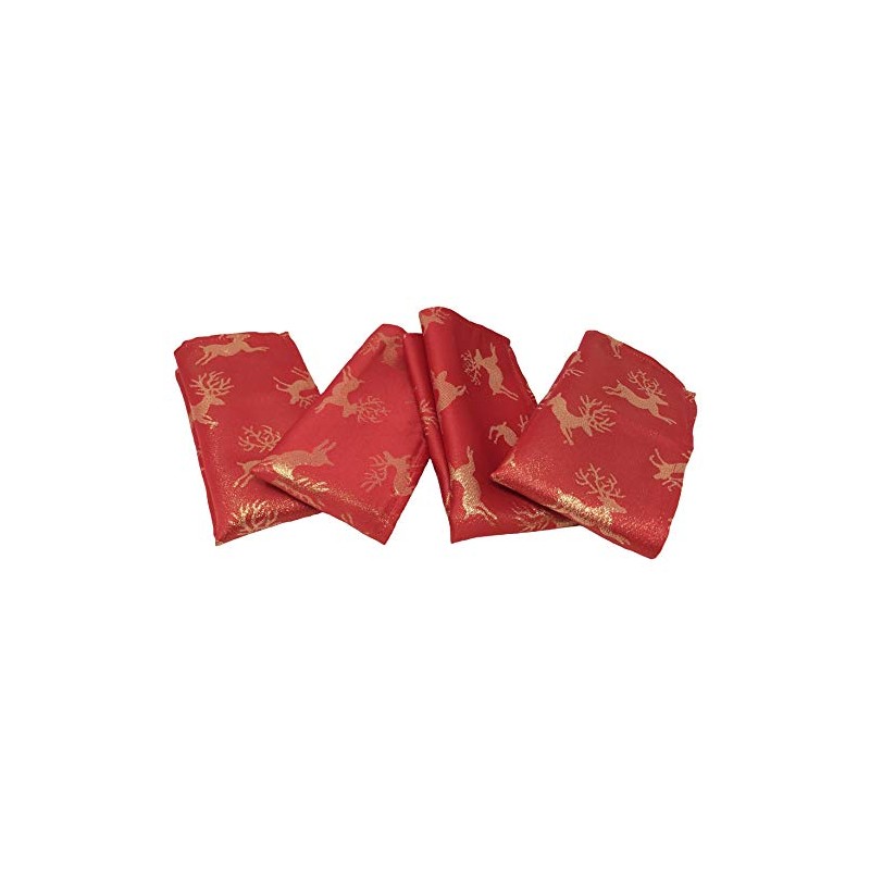 Celebration Deer Red/Gold Metallic Effect Christmas Pack Of 4 Napkins