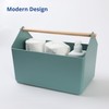 BLUE GINKGO Large Storage Basket – Plastic Caddy with Wooden